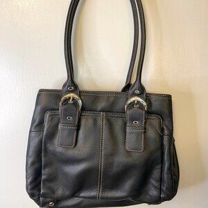 TIGNANELLO Black Leather Striped Interior Shoulder Bag